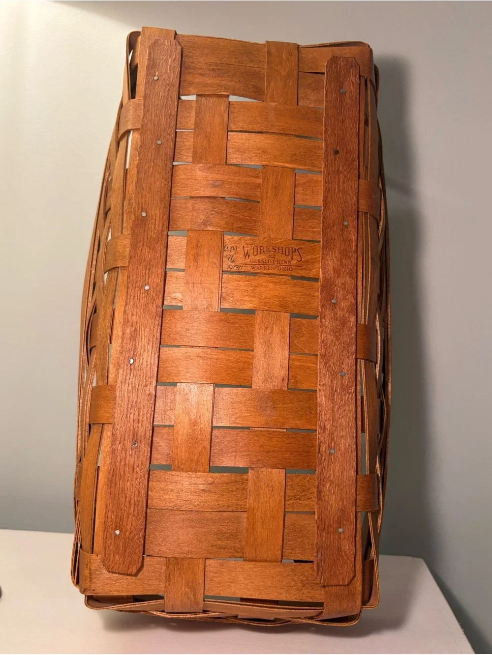 Henn Bread Basket- Hand woven in Ohio. 16”x 8 3/4” X 3” Golden Honey Maple stain
